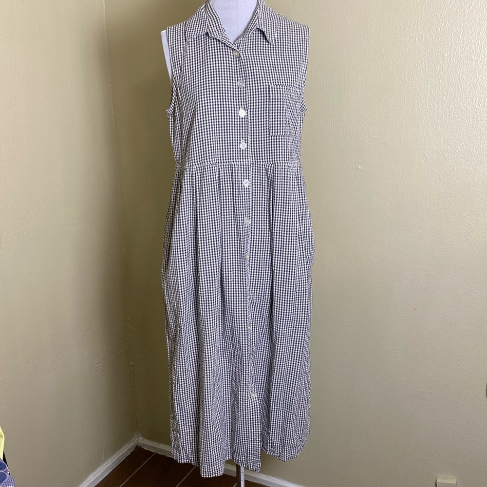 Vintage Gingham Sleeveless Button Down Dress